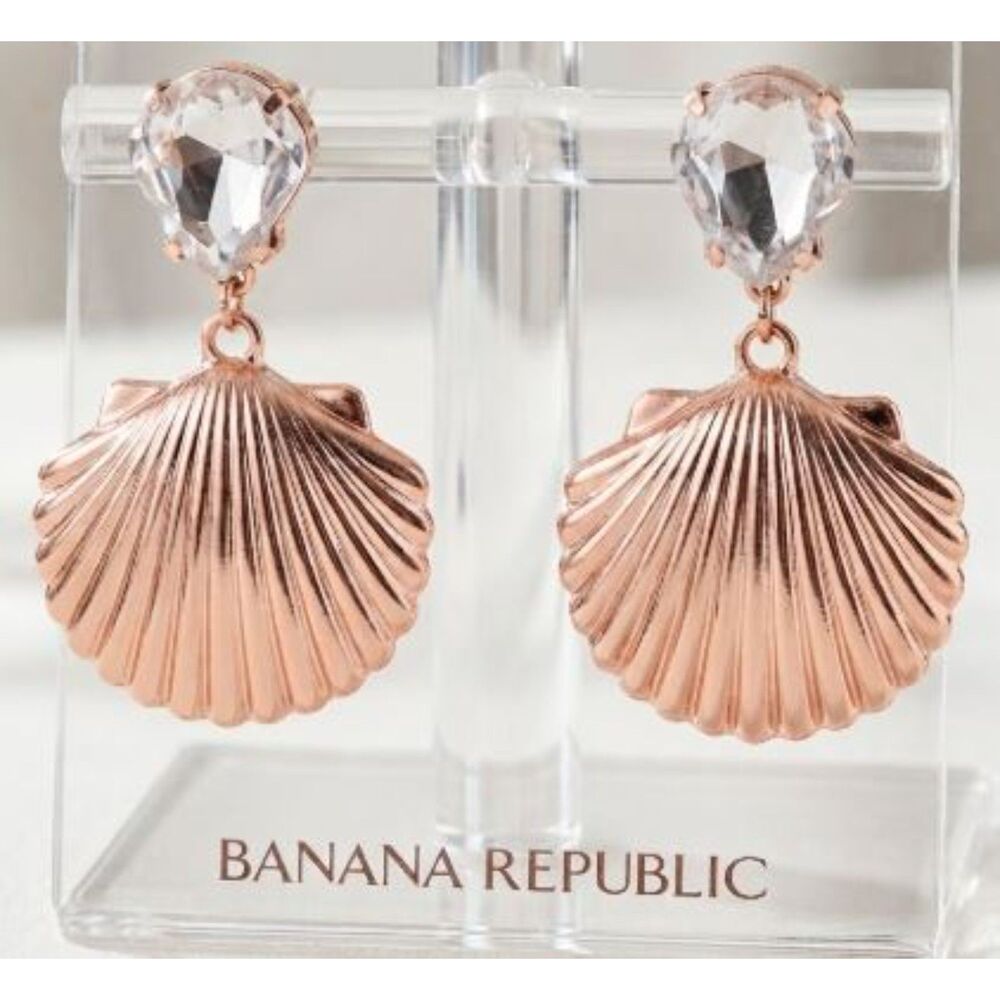 Banana Republic Women's Gold Seashell Crystal Drop Statement Earrings NWT 45